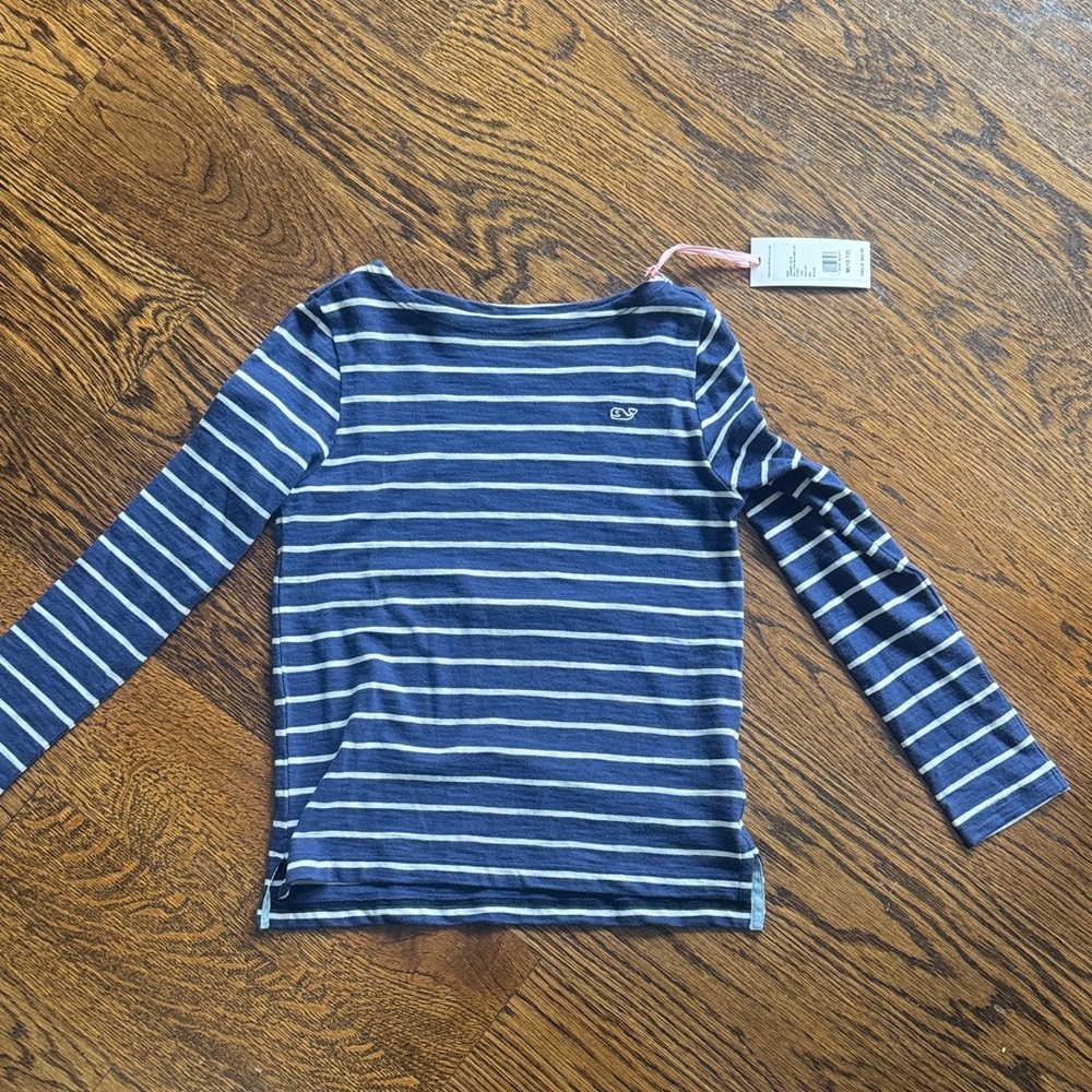 Vineyard Vines Navy and White Striped Long Sleeve Tee